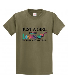Just A Girl Who Loves Violins And Kittens Unisex Classic Kids and Adults T-Shirt
